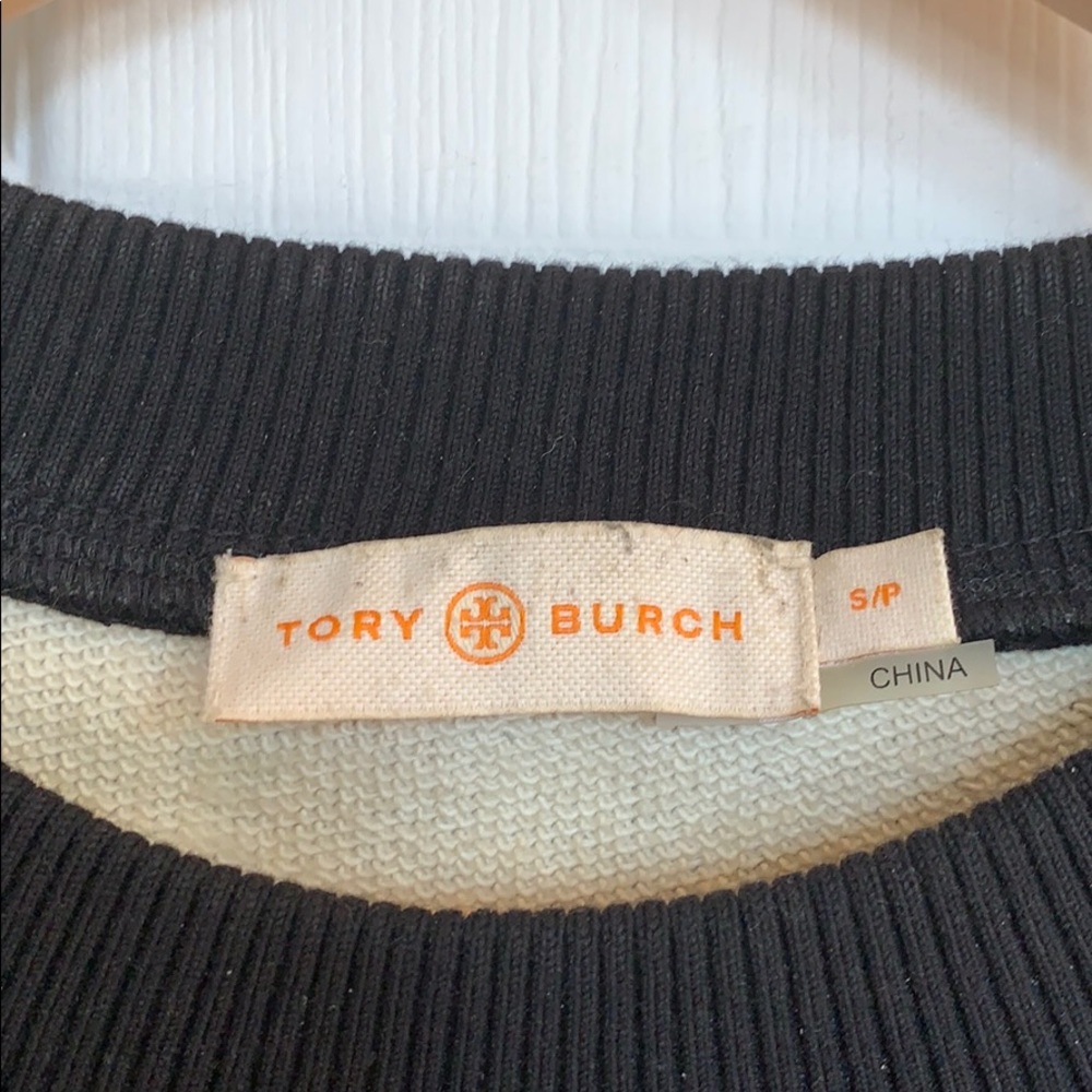 Tory Burch Dot and Floral Printed Navy Sweatshirt - Picture 2 of 6